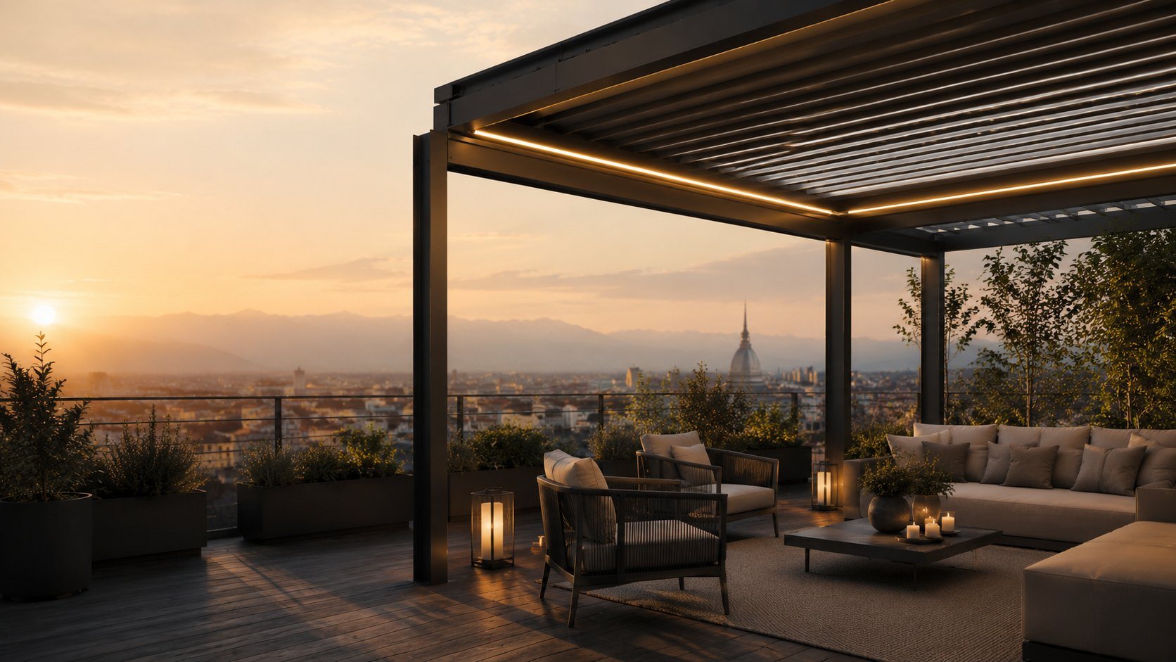 Pergola bioclimatica su una terrazza a Torino